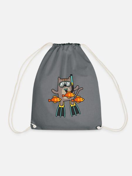 Taucher Tauchen Verein Katze lustiges Geschenk - Turnbeutel - Grau