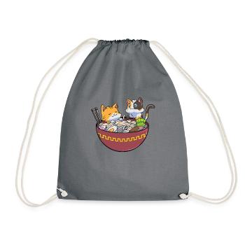 Kawaii japanese cat noodle cats anime food - Drawstring Bag - grey - Front