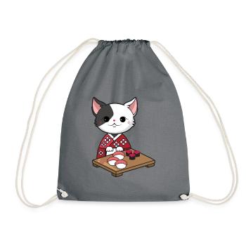 Cute Kawaii Cat in Kimono Sushi - Turnbeutel - Grau - Vorne