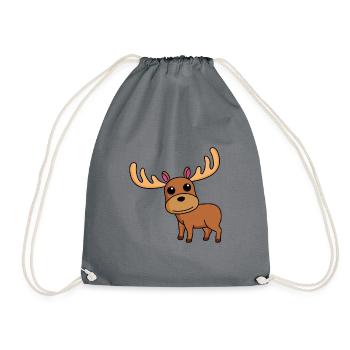 Moose Comic Animal - Drawstring Bag - grey - Front