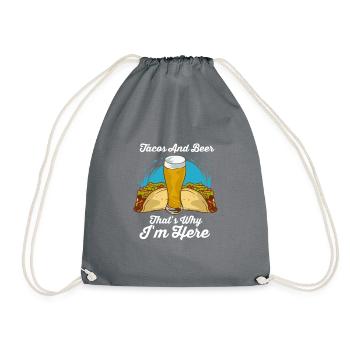 Tacos and beer, that's why I'm vegan here - Drawstring Bag - grey - Front
