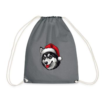 Husky Dog Head Christmas Christmas - Drawstring Bag - grey - Front