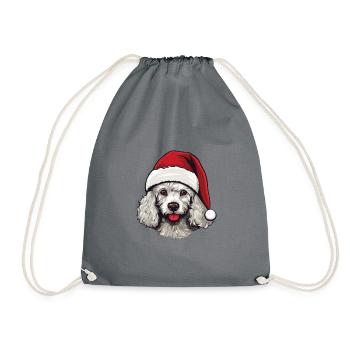 Pudel Hund Kopf Weihnachten Christmas - Turnbeutel - Grau - Vorne