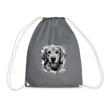 Golden Retriever Dog Head Portrait Animal - Drawstring Bag - grey - Front
