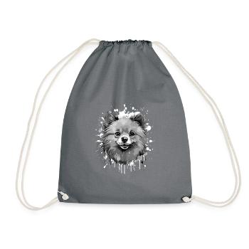 Pomeranian Dog Head Portrait Animal - Drawstring Bag - grey - Front