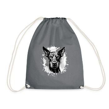 Doberman Dog Head Portrait Animal - Drawstring Bag - grey - Front