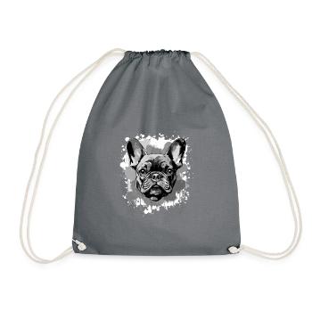 Französische Bulldogge Hund Kopf Porträt - Turnbeutel - Grau - Vorne