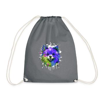 Pomeranian Dog Head Portrait Colorful - Drawstring Bag - grey - Front