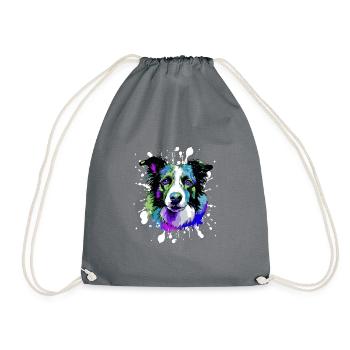 Border Collie Dog Head Portrait Colorful - Drawstring Bag - grey - Front