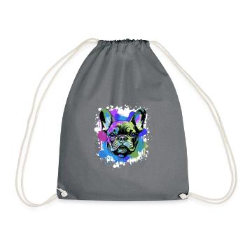 Französische Bulldogge Hund Bunt Porträt - Turnbeutel - Grau - Vorne