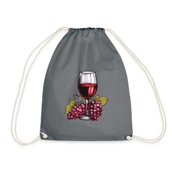 Wine Glass Grapes Wine - Drawstring Bag - grey - Front