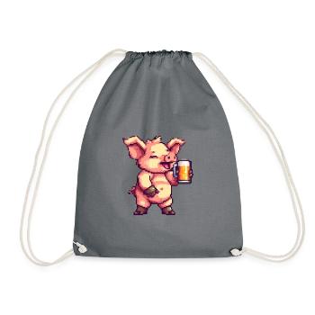 Schwein Bier Party Lustig - Turnbeutel - Grau - Vorne