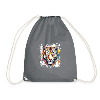 Tiger Pop Art Head - Drawstring Bag - grey - Front