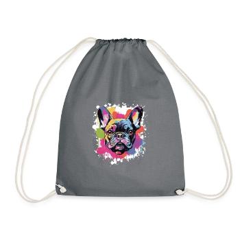 Französische Bulldogge Hund Kopf Porträt - Turnbeutel - Grau - Vorne