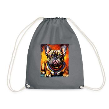 French Bulldog Dog Portrait - Drawstring Bag - grey - Front