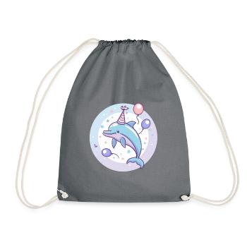 Delfin Geburtstag Baby - Turnbeutel - Grau - Vorne