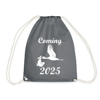 Coming 2025 Stork Baby Announcement - Drawstring Bag - grey - Front
