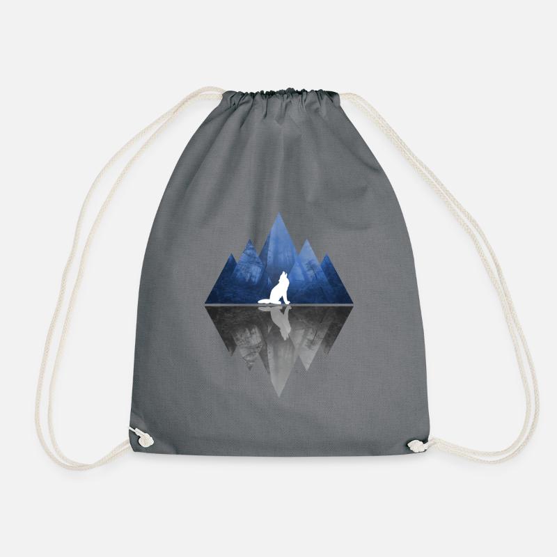 Wolf Abstract Geometry Nature Mountains - Drawstring Bag - grey