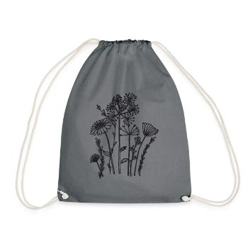 Dried flowers black - Drawstring Bag - grey - Front