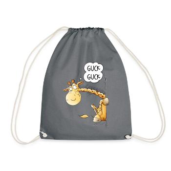Look Look Giraffe I Wildlife Animal Motif - Drawstring Bag - grey - Front