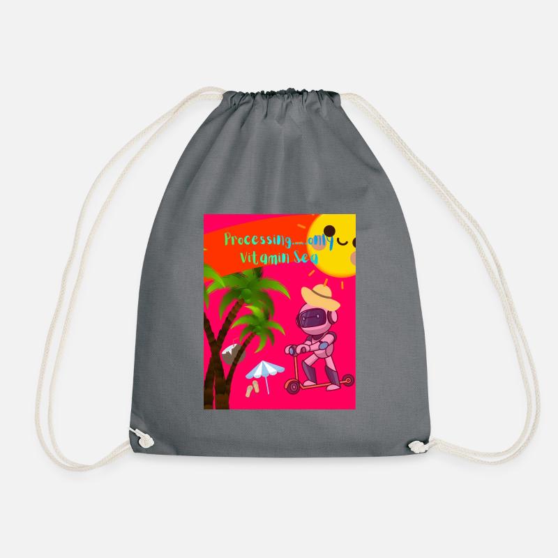 Vitamin Sea Robot on Palm Beach - Drawstring Bag - grey