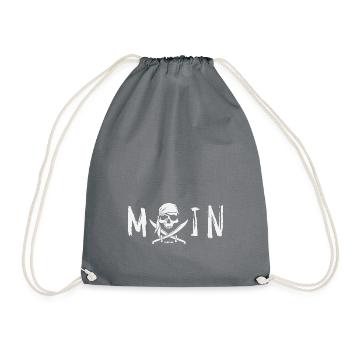 MOIN mit Totenkopf, Logo und Säbel weiß - Turnbeutel - Grau - Vorne