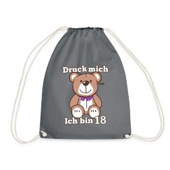 Drück Mich Ich Bin Über 18 Teddybär 18 Geburtstag - Turnbeutel - Grau - Vorne