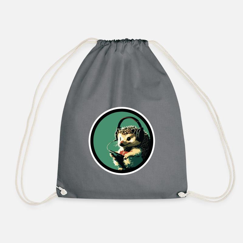 Hedgehog with headphones - Drawstring Bag - grey