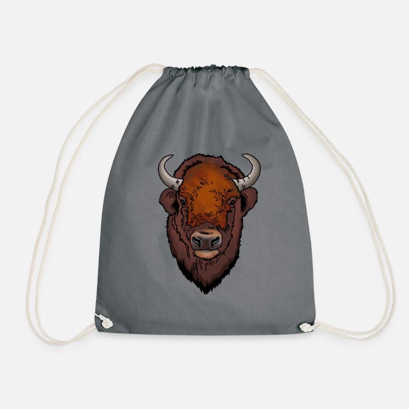 Bison head - Drawstring Bag - grey