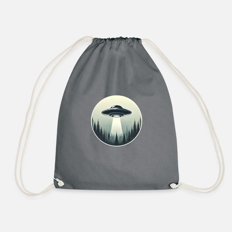 UFO Encounter in the Forest - Drawstring Bag - grey