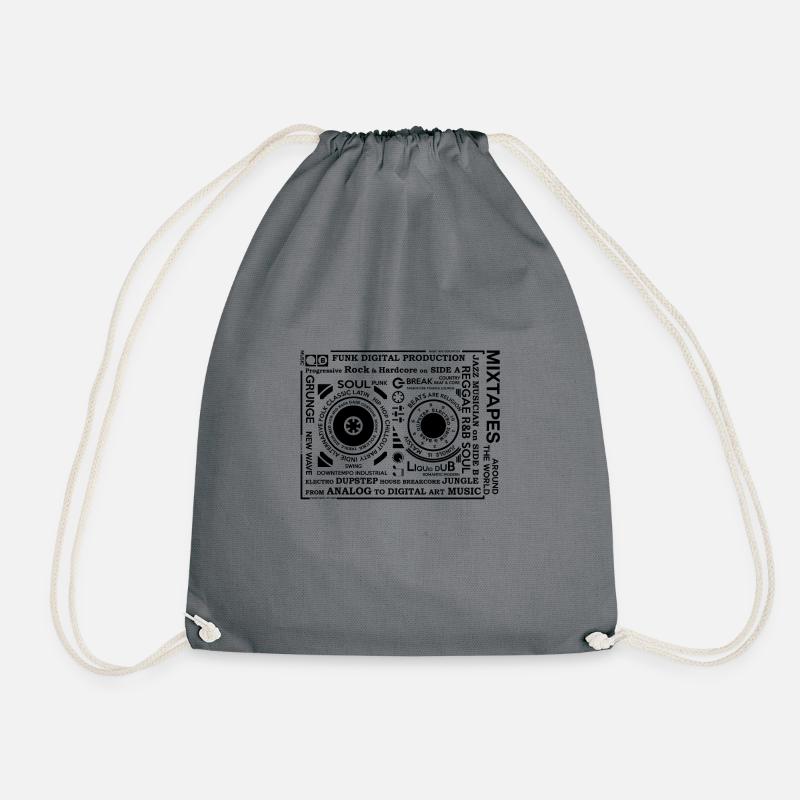 Genres of a mixtape - Fontart Audio cassette - Drawstring Bag - grey
