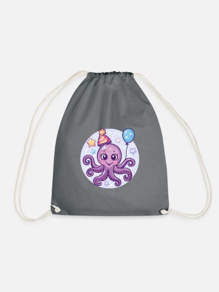 Oktopus Geburtstag Baby - Turnbeutel - Grau