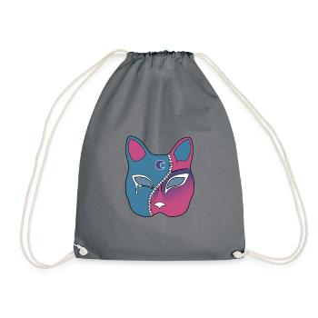 Zip Face Franken Neko Mask - Drawstring Bag - grey - Front