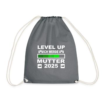 Level up Mutter 2025, ich werde 2025 Mutter - Turnbeutel - Grau - Vorne