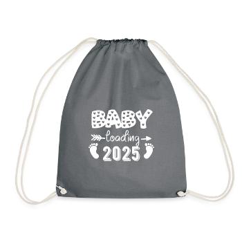 Baby loading 2025, baby coming 2025 - Drawstring Bag - grey - Front