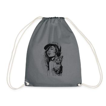 Fille avec chat - Sac de sport léger - gris - Devant