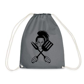 Japanischer Samurai-Koch - Turnbeutel - Grau - Vorne