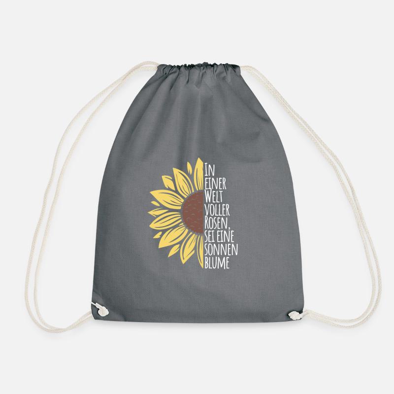 In einer Welt voller Rosen sei eine Sonnenblume - Turnbeutel - Grau