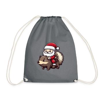 Hedgehog Santa Claus - Drawstring Bag - grey - Front