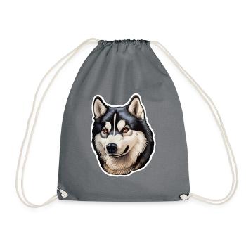 Siberian Husky Head - Drawstring Bag - grey - Front