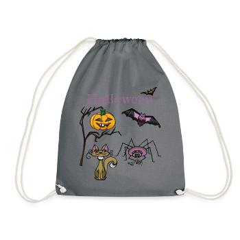 Halloween Pumpkin and Bat Design - Drawstring Bag - grey - Front