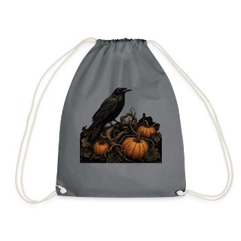 Raven on Pumpkin T-Shirt Vintage Gothic Halloween - Drawstring Bag - grey - Front