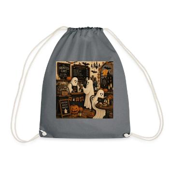 Halloween café with ghosts and pumpkins trend - Drawstring Bag - grey - Front