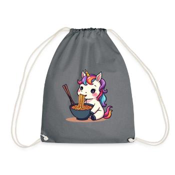 Niedliches Einhorn isst japanischen Ramen - Turnbeutel - Grau - Vorne