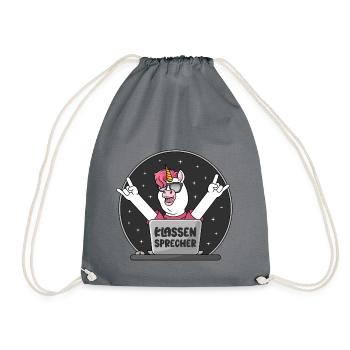 Klassen Sprecher Schule Einhorn PC Klassensprecher - Turnbeutel - Grau - Vorne