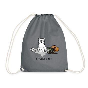 It wasn't me – Funny cat motif flower pot - Drawstring Bag - grey - Front