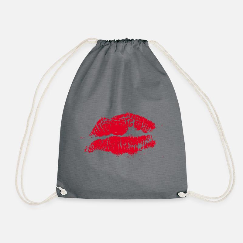 Kussmund Lippenstift Geschenk Valentinstag - Turnbeutel - Grau