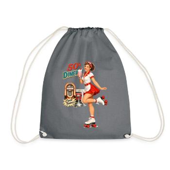 50s Diner Pin-Up: Retro Roller Skate & Milkshake - Drawstring Bag - grey - Front