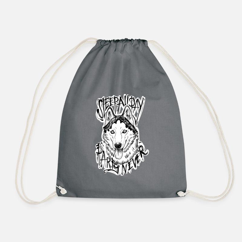 Husky - sleep all day, party never! - Drawstring Bag - grey