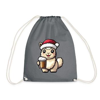 Alpaca Llama Christmas Beer Funny - Drawstring Bag - grey - Front